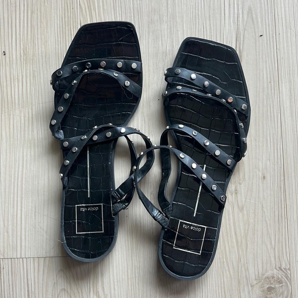 Black Leather Studded Strappy Sandal Dolce Vita Size 10